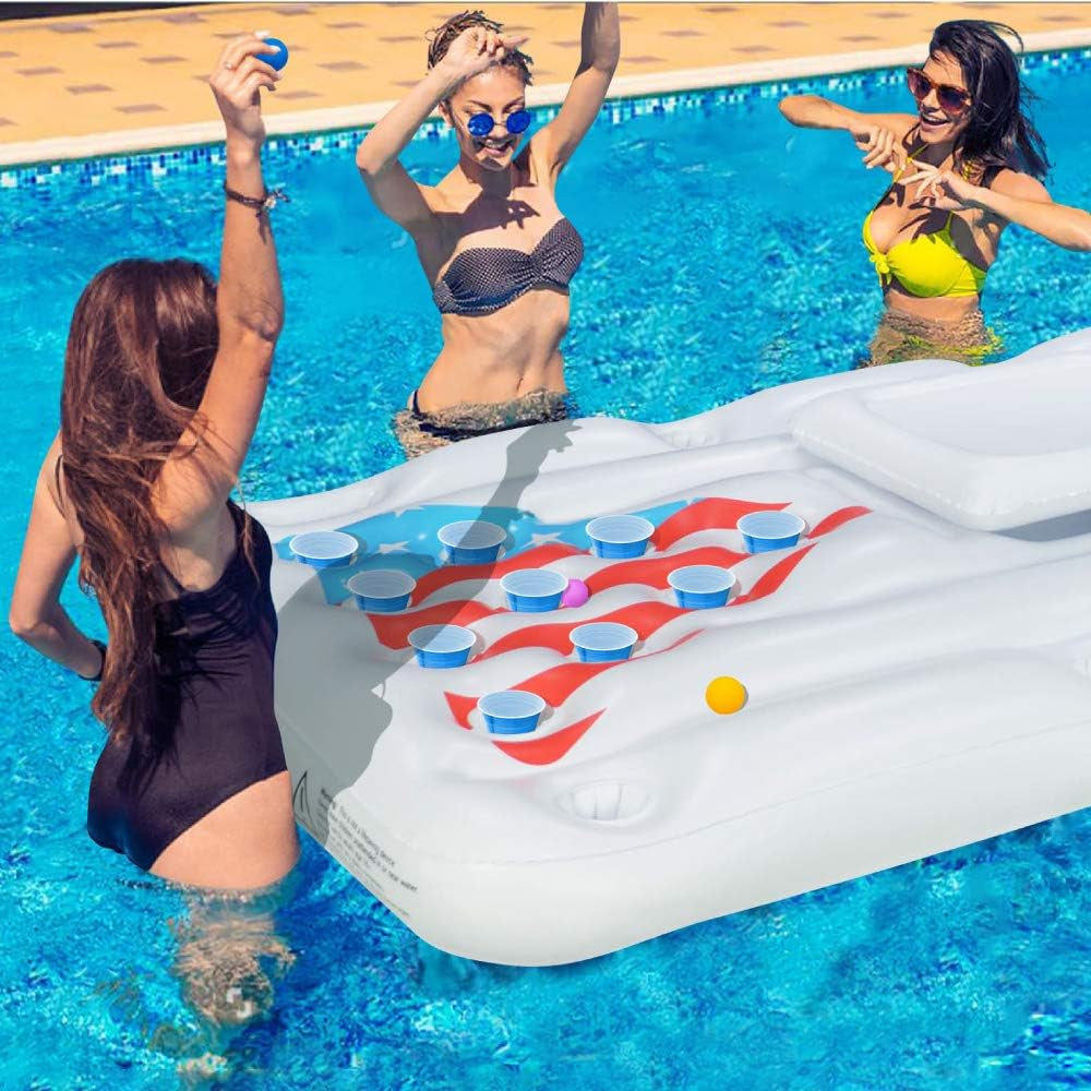 Beer Pong Pool Float - Inflatable Pool Beer Pong Table Party Pool Games Accessor
