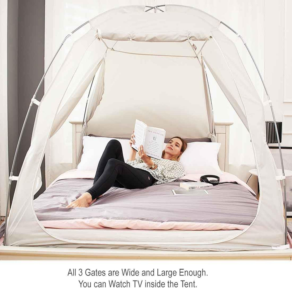 Floorless Indoor Privacy Tent on Bed for Warm and Cozy Sleep inside Drafty Room (Full/Queen, Gray)