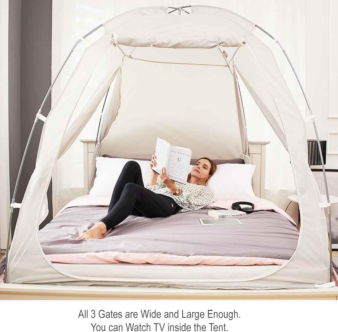 Floorless Indoor Privacy Tent on Bed for Warm and Cozy Sleep inside Drafty Room (Full/Queen, Gray)
