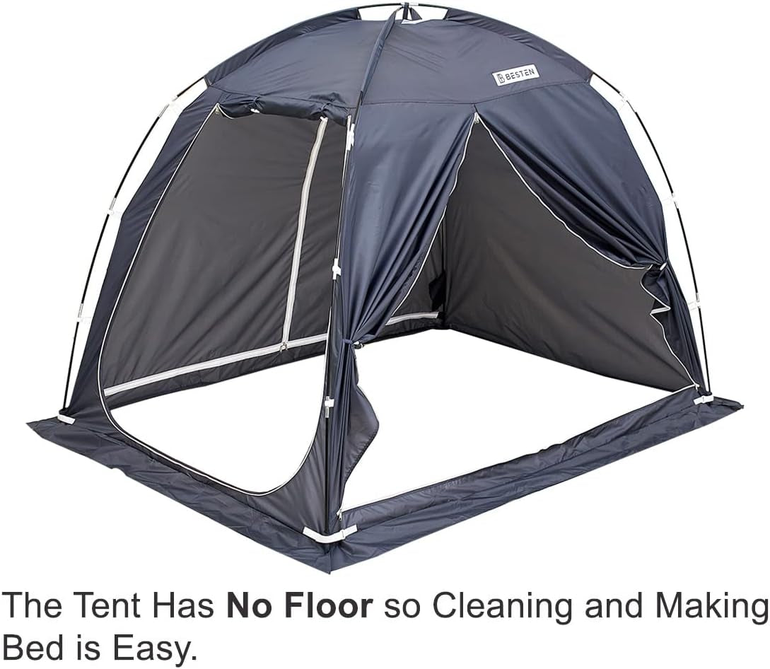 Floorless Indoor Privacy Tent on Bed for Warm and Cozy Sleep inside Drafty Room (Full/Queen, Gray)