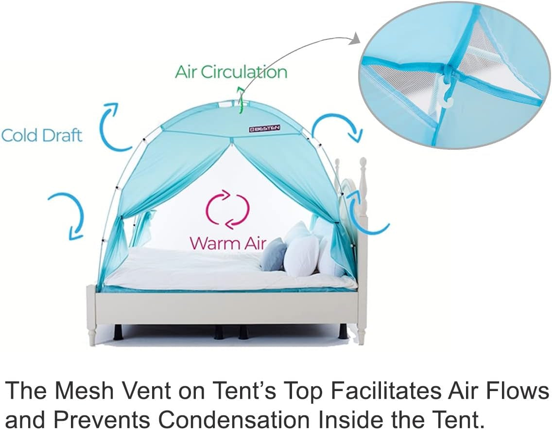 Floorless Indoor Privacy Tent on Bed for Warm and Cozy Sleep inside Drafty Room (Full/Queen, Gray)