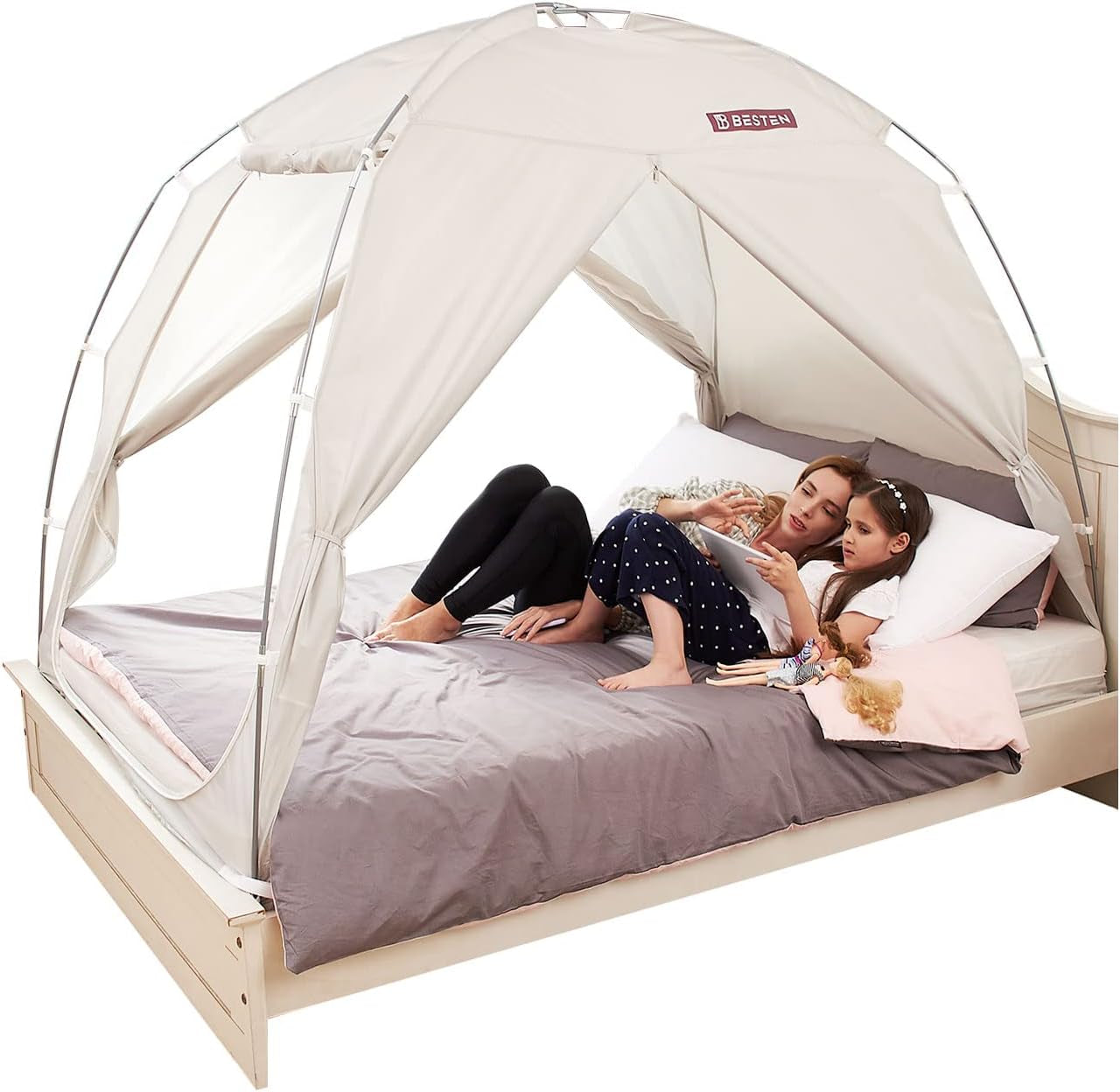Floorless Indoor Privacy Tent on Bed for Warm and Cozy Sleep inside Drafty Room (Full/Queen, Gray)