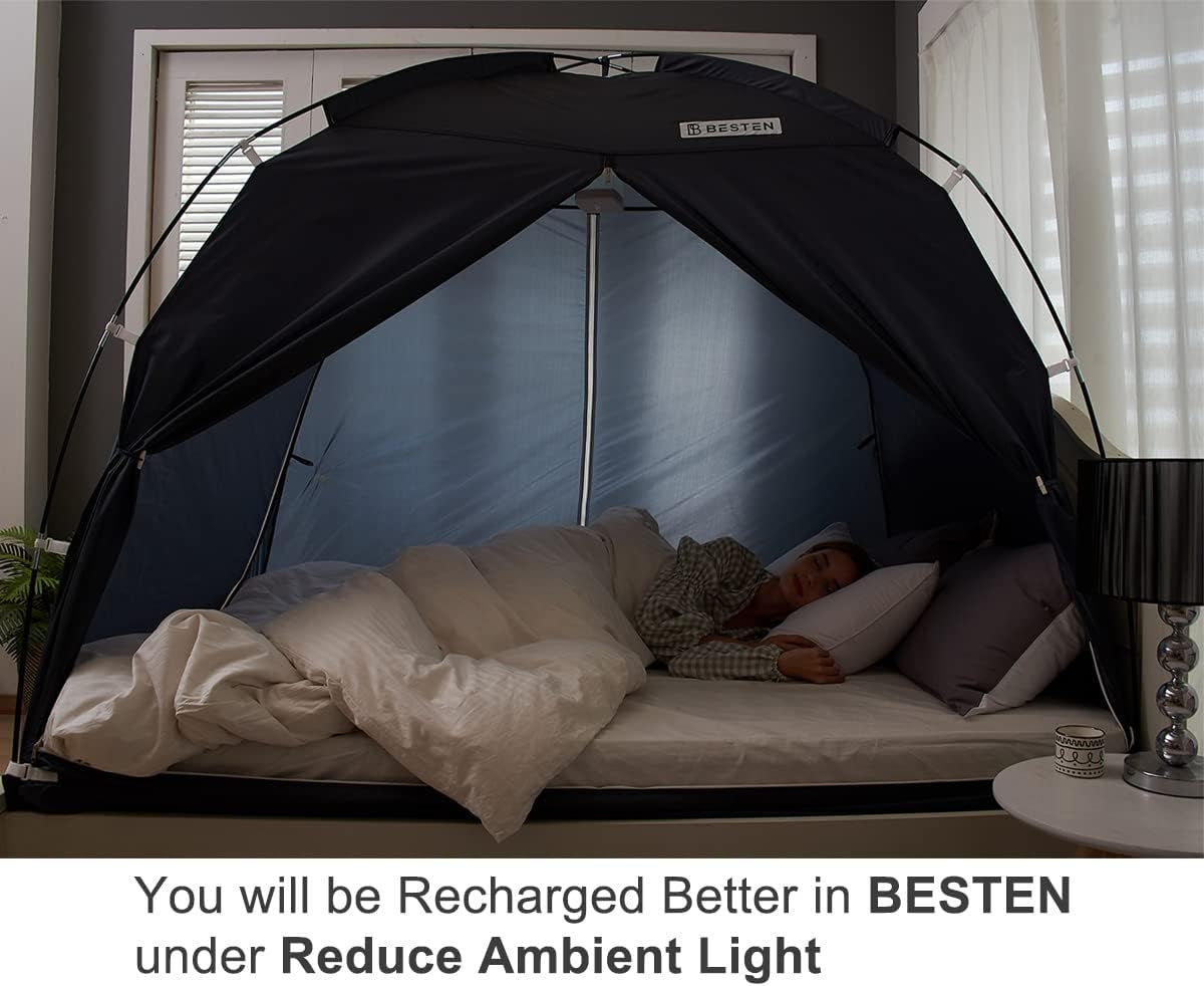 Floorless Indoor Privacy Tent on Bed for Warm and Cozy Sleep inside Drafty Room (Full/Queen, Gray)